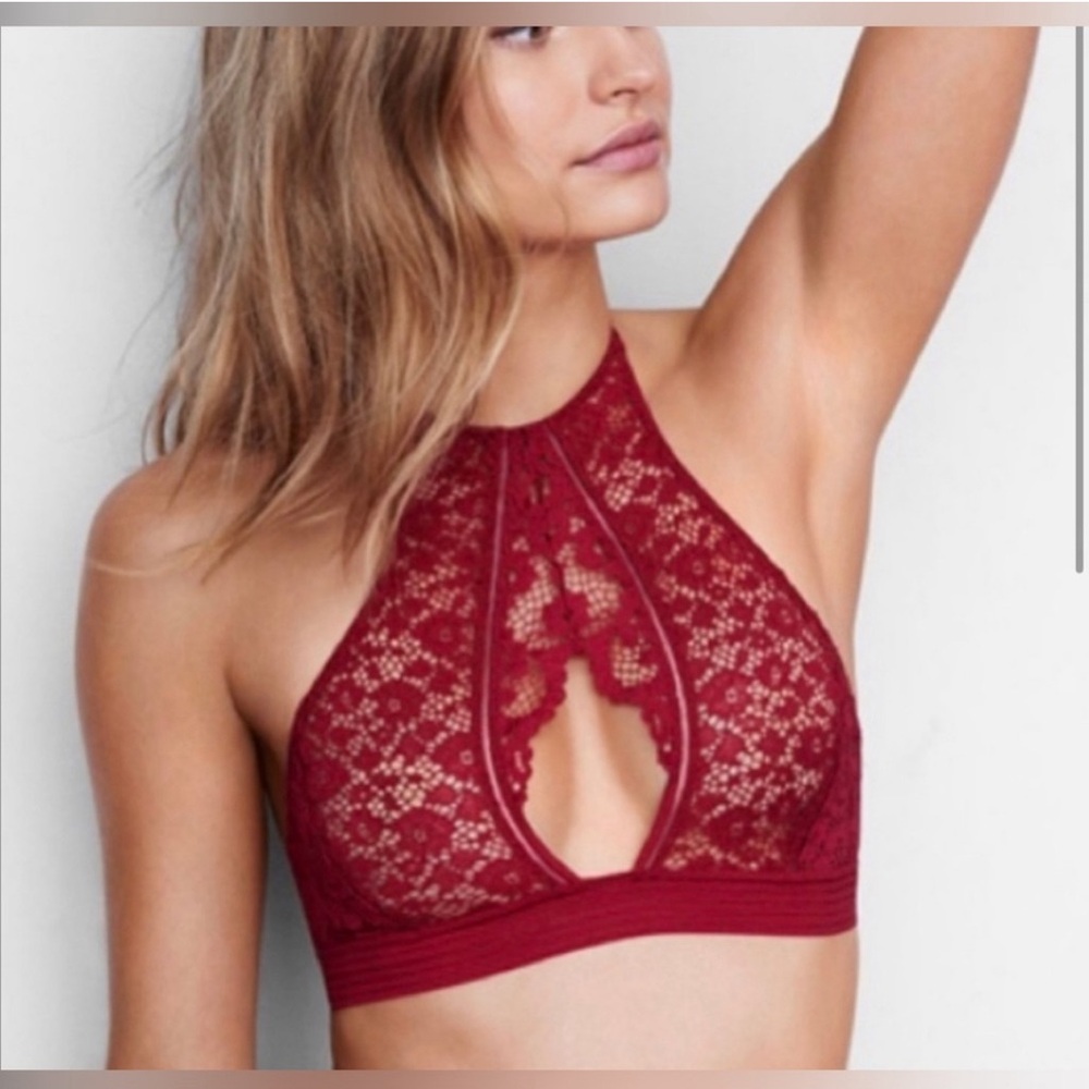 NWOT Victoria’s Secret Very Sexy Halter Neck Keyhole Lace Bralette Size XL